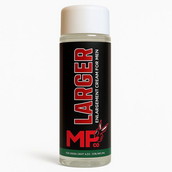 Crème agrandissante naturelle pour homme. LARGER par MP Co améliore l’aspect, la tonicité et la confiance grâce à une formule à base de ginseng, maca et gingembre. 100% naturel, usage externe. Résultat visuel dès les premières semaines.